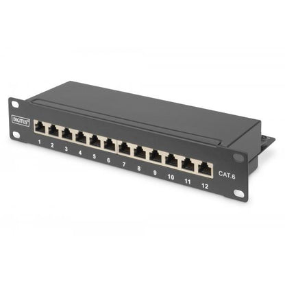 Digitus CAT 6 - Class E patch panel - shielded - 10inch Rack Mount - 12-port RJ45 8P8C - LSA - 1U - Black [DN-91612S]
