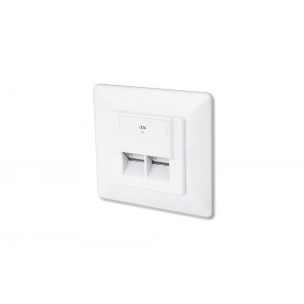 Digitus CAT 6A Class EA Network Wall Outlet - Shielded - 2x RJ45 LSA - Flush Mount - Vert. Cable Install. - White [DN-9005-N]