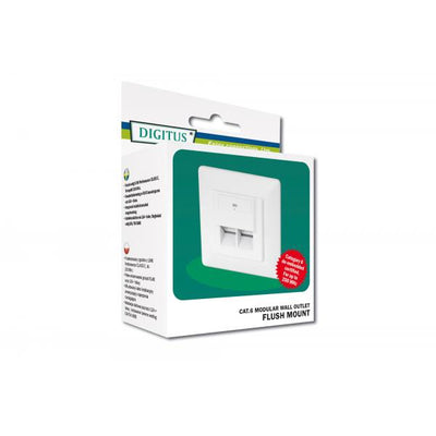 Digitus CAT 6A Class EA Network Wall Outlet - Shielded - 2x RJ45 LSA - Flush Mount - Vert. Cable Install. - White [DN-9005-N]