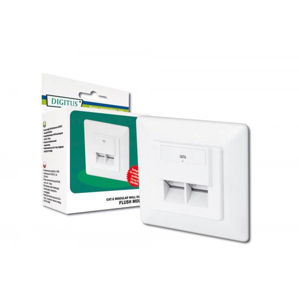 Digitus CAT 6A Class EA Network Wall Outlet - Shielded - 2x RJ45 LSA - Flush Mount - Vert. Cable Install. - White [DN-9005-N]