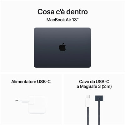 Apple MacBook Air 13'' M3 chip con core 8 CPU e core 10 GPU, 16GB, 512GB SSD Mezzanotte [MXCV3T/A]