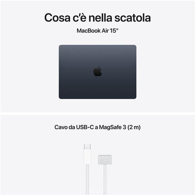 MacBook Air 15": Chip Apple M5 con CPU 10-core e GPU 10core, 16GB, 512GB SSD - Mezzanotte [MDVH4T/A]