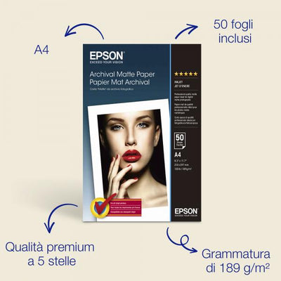 Epson Carta fotografica opaca da archivio fotografico A4 189 g/m2, 50 fogli [C13S041342]