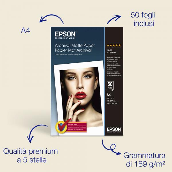 Epson Carta fotografica opaca da archivio fotografico A4 189 g/m2, 50 fogli [C13S041342]