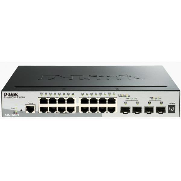 D-LINK SWITCH 16 PORTE GIGABIT + 2 PORTE SFP + 2 PORTE SFP SMART MANAGED STACKABLE [DGS-1510-20]