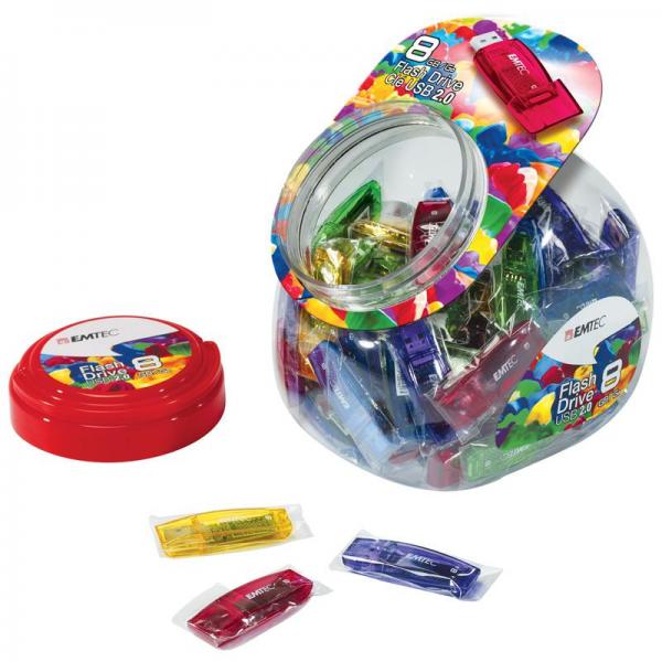 Emtec C410 Color Mix - Candy Jar 2.0 unità flash USB 8 GB USB tipo A Blu, Verde, Viola, Rosso, Giallo [ECMMD8GC410JAR80]