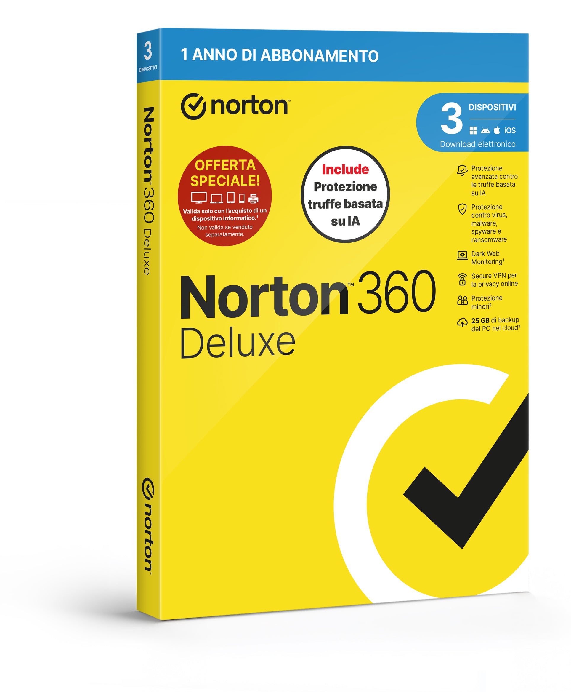 NORTON 360 DELUXE 2026 -ANTITRUFFA- ATTACH - 3 DISPOSITIVI 12 MESI 25GB - IT BOX [21483646]