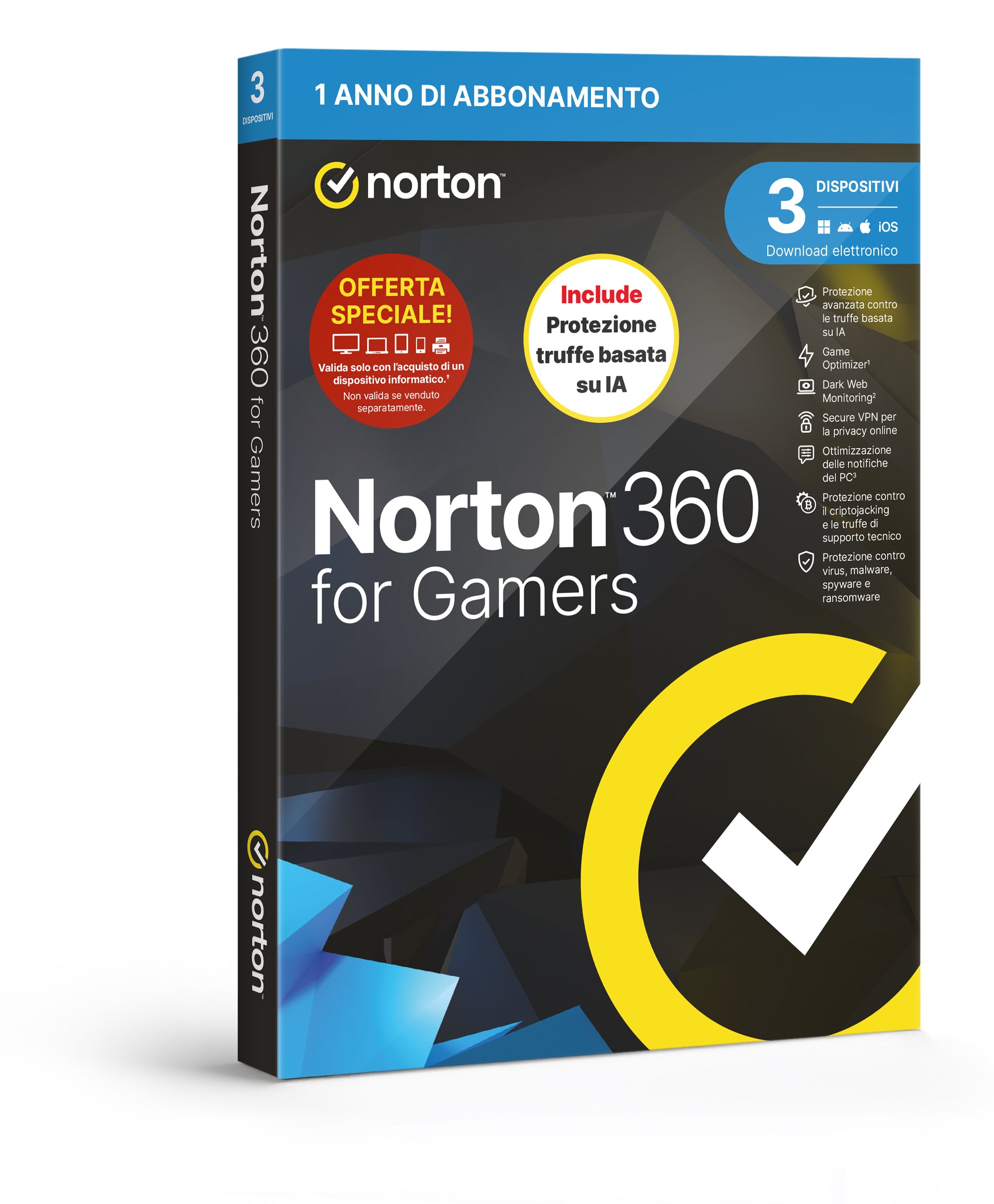 NORTON 360 FOR GAMERS 2026-ANTITRUFFA- ATTACH - 3 DISPOSITIVI 12 MESI 50GB - IT BOX [21483648]