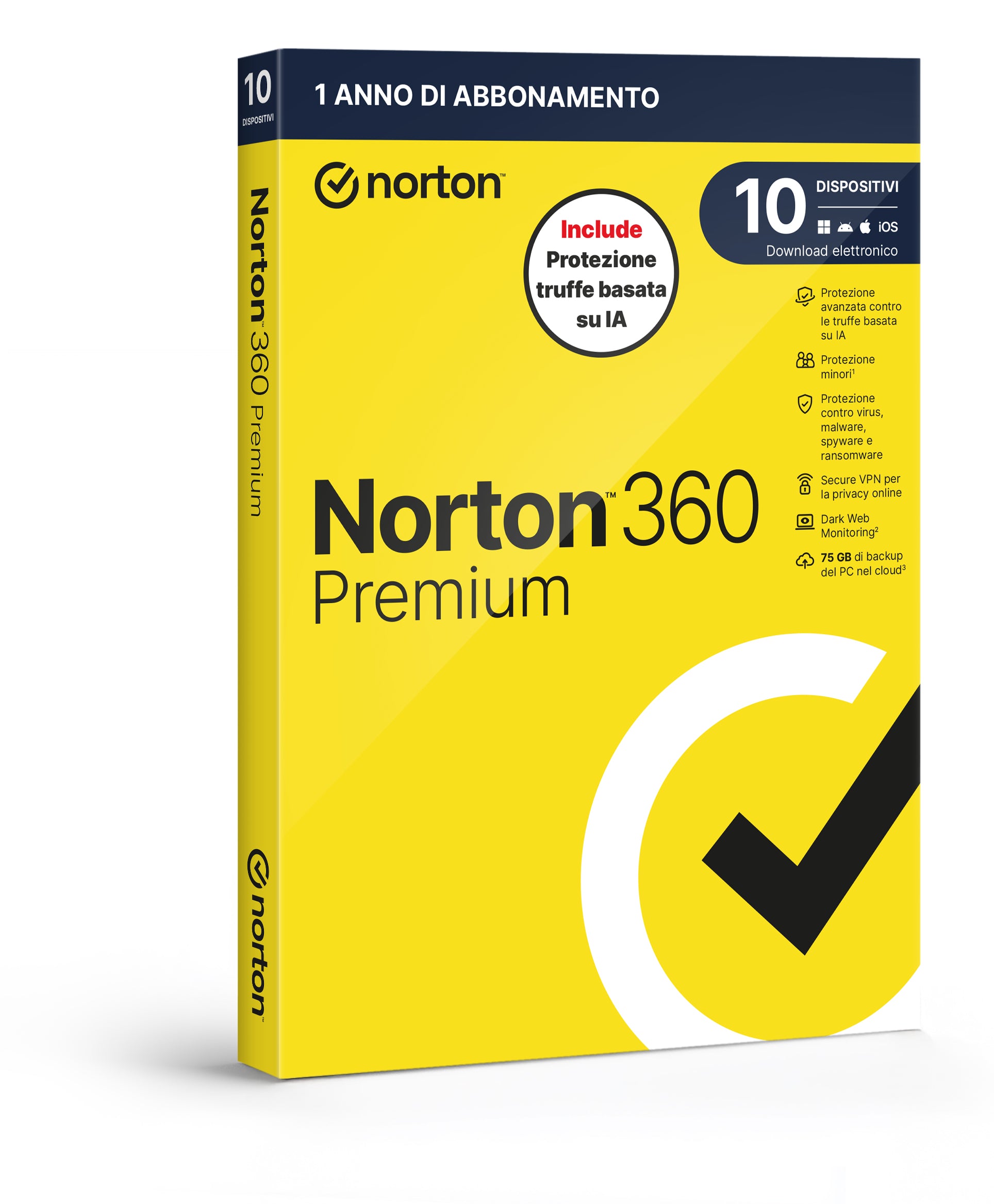 NORTON 360 PREMIUM 2026 - ANTITRUFFA-10 DISPOSITIVI 12 MESI 75GB - IT BOX [21483661]