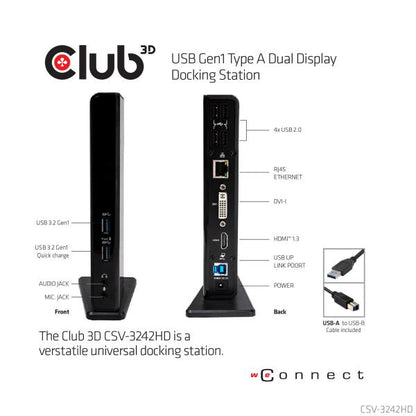 CLUB3D MINI DOCKING STATION USB TYPE A 3.1 GEN 1 DUAL DISPLAY 1200P [CSV-3242HD]