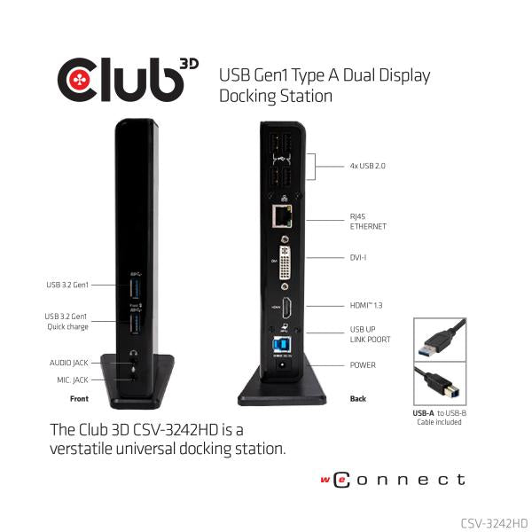 CLUB3D MINI DOCKING STATION USB TYPE A 3.1 GEN 1 DUAL DISPLAY 1200P [CSV-3242HD]
