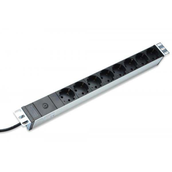 Digitus 1U Aluminum PDU - rackmountable - 8x CEE 7/7 outlet 10A Plug - 250VAC 50/60Hz - IEC C14 plug - pre-fuse [DN-95410]