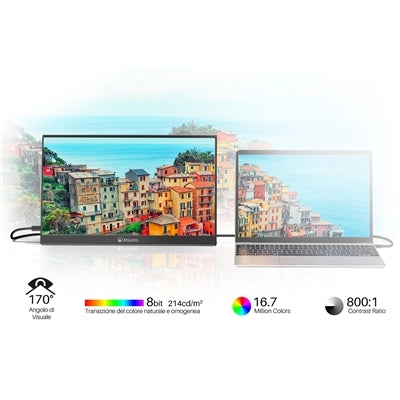 MONITOR Multimediale PORTATILE ATLANTIS 15,6" Borderless Ultraslim A05-P156G1 IPS 60Hz OD 5ns/Typ 14ms 8000:1 con cover e supp [A05-P156G1]
