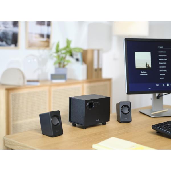 TRUST SET ALTOPARLANTI SPEAKERS 2.1 18W PICCO (9W RMS) CON SUB WOOFER LEGNO - AVORA - NERO [20442]