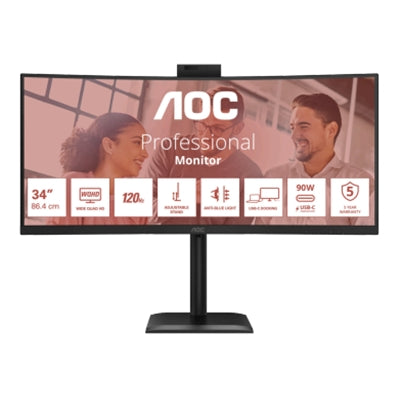 MONITOR AOC LCD CURVED VA 120Hz 34" WIDE CU34E4CW 4ms MM WQHD 3500:1 BLACK REG.ALT. 2xHDMI DP 2xUSB-C HUB USB WEBCAM Fino:31/12 [CU34E4CW]