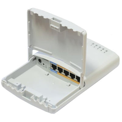 MikroTik, PowerBox, RB750P, PBr2 PowerBox 64MB RAM, 5xLAN (four with PoE, OUT), L4, outdoor, PSU, POE, mounting [RB750P-PBr2]