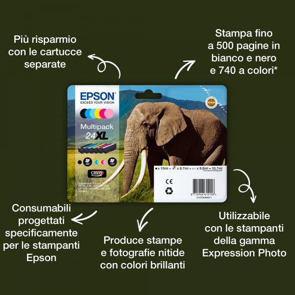 Epson Elephant Multipack 6 colori Claria Photo HD Elefante 24XL [C13T24384011]