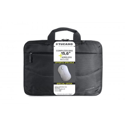 TUCANO BORSA + MOUSE WIRELESS (BORSA SLIM PER NOTEBOOK DA 15,6", TRACOLLA COLORE NERO + MOUSE WIRELESS COLORE BIANCO) [BU-BIDEA-WM]
