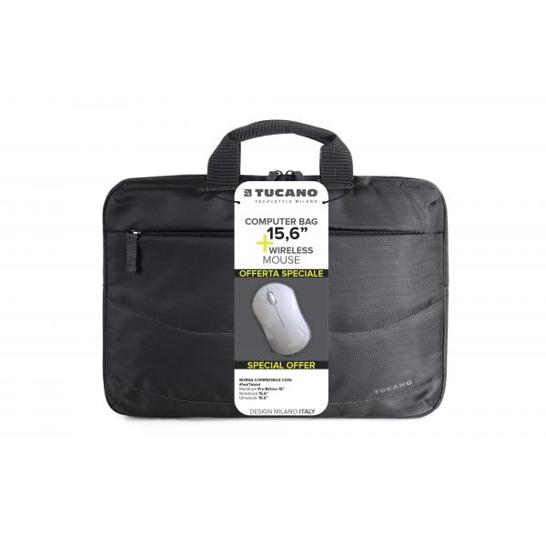 TUCANO BORSA + MOUSE WIRELESS (BORSA SLIM PER NOTEBOOK DA 15,6", TRACOLLA COLORE NERO + MOUSE WIRELESS COLORE BIANCO) [BU-BIDEA-WM]