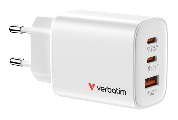 VERBATIM ESSENTIALS GAN CHARGER 65W EU PLUG WHITE [32353]