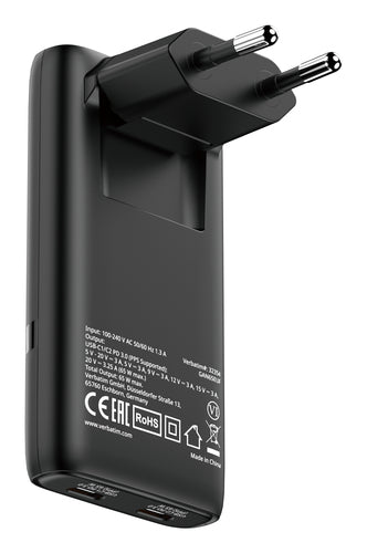 VERBATIM ALIMENTATORE DA MURO 2 PORTE USB C 65W [32354]