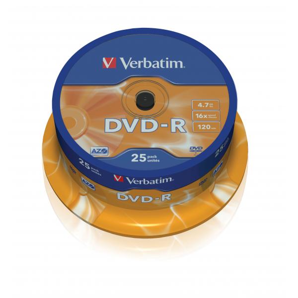 VERBATIM DVD-R 4.7GB, 120 MINUTI, PACK 25 DVD [43522]
