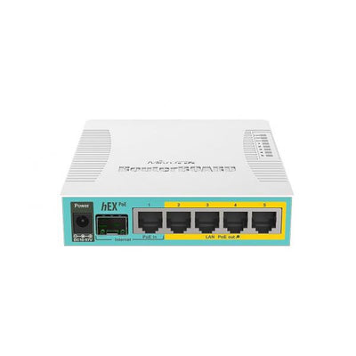 MikroTik, hEX PoE, RouterBOARD hEX PoE with 800MHz CPU, 128MB RAM, 5x Gigabit LAN (four with PoE out), USB, RouterOS L4, plastic case and PSU [RB960PGS]