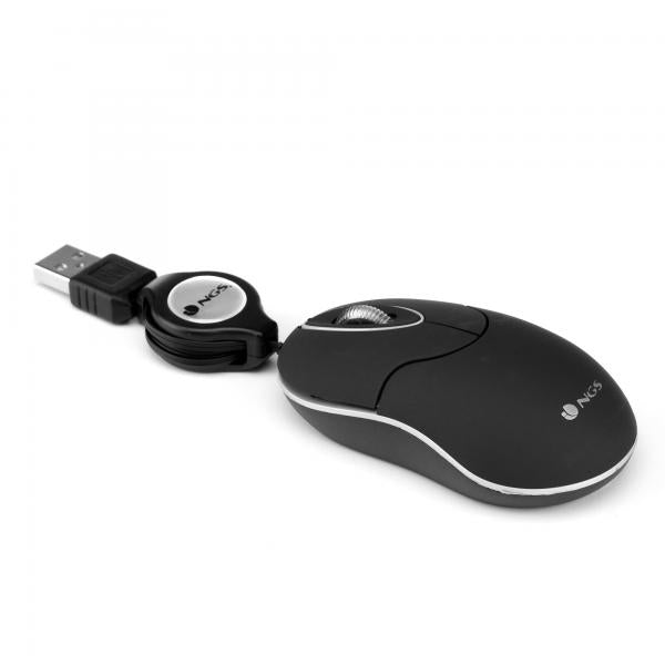 NGS MOUSE USB 3 TASTI 1000DPI CAVO RETRATTILE COLORE NERO [SIN BLACK]