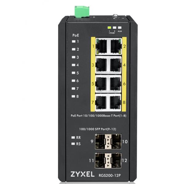 ZYXEL SWITCH INDUSTRIALE MANAGED, 12X GIGABIT POE 240W, DIN RAIL, ALIM. 12-58V DC [RGS200-12P-ZZ0101F]