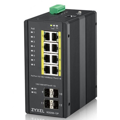 ZYXEL SWITCH INDUSTRIALE MANAGED, 12X GIGABIT POE 240W, DIN RAIL, ALIM. 12-58V DC [RGS200-12P-ZZ0101F]