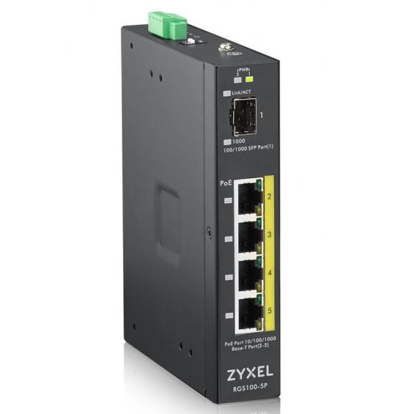 ZYXEL SWITCH INDUSTRIALE UNMANAGED, 4X GIGABIT POE 120W, DIN RAIL, ALIM. 12-58V DC [RGS100-5P-ZZ0101F]