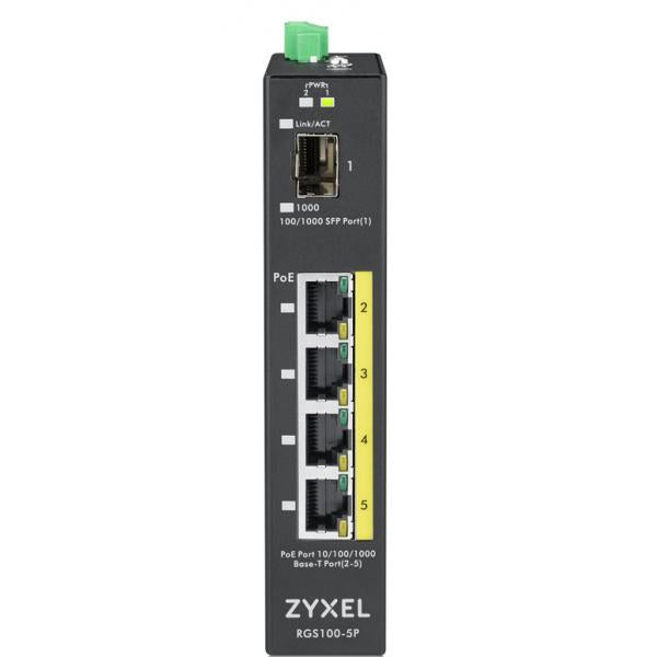 ZYXEL SWITCH INDUSTRIALE UNMANAGED, 4X GIGABIT POE 120W, DIN RAIL, ALIM. 12-58V DC [RGS100-5P-ZZ0101F]