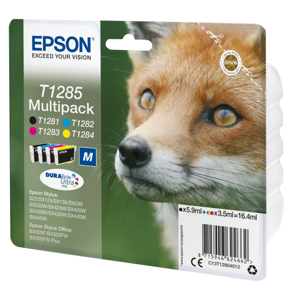 EPSON CART INK MULTIPACK T128 (NERO, CIANO, MAGENTA, GIALLO), SERIE M VOLPE [C13T12854012]