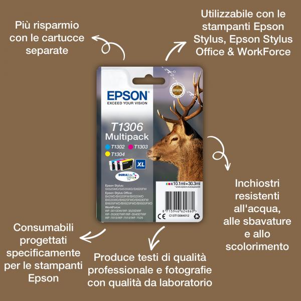 EPSON CART INK CIANO PER SO B42WD/WF PRO 7015, SERIE XL CERVO [C13T13024012]