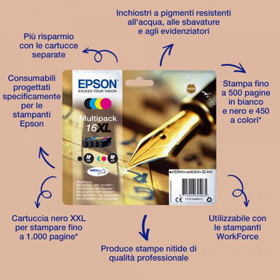 EPSON CART INK CIANO PER WF-2510WF, WF-2520NF, WF-2530WF WF-2540WF SERIE 16 PENNA E CRUCIVERBA [C13T16224012]