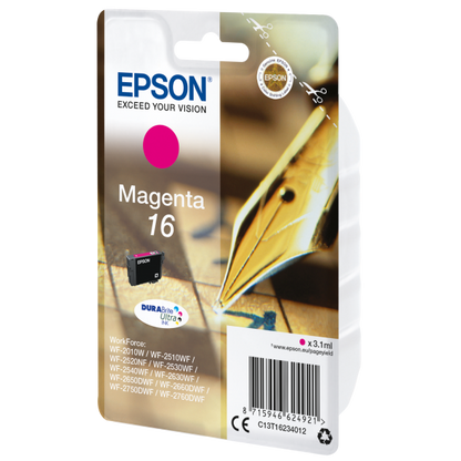 EPSON CART INK MAGENTA PER WF-2510WF, WF-2520NF, WF-2530WF WF-2540WF SERIE 16 PENNA E CRUCIVERBA [C13T16234012]