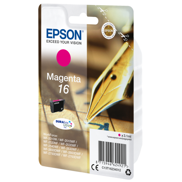 EPSON CART INK MAGENTA PER WF-2510WF, WF-2520NF, WF-2530WF WF-2540WF SERIE 16 PENNA E CRUCIVERBA [C13T16234012]