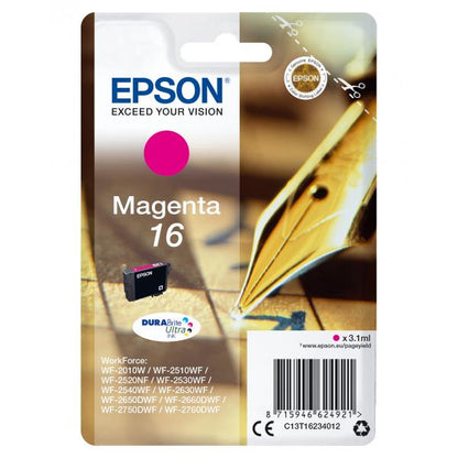 EPSON CART INK MAGENTA PER WF-2510WF, WF-2520NF, WF-2530WF WF-2540WF SERIE 16 PENNA E CRUCIVERBA [C13T16234012]