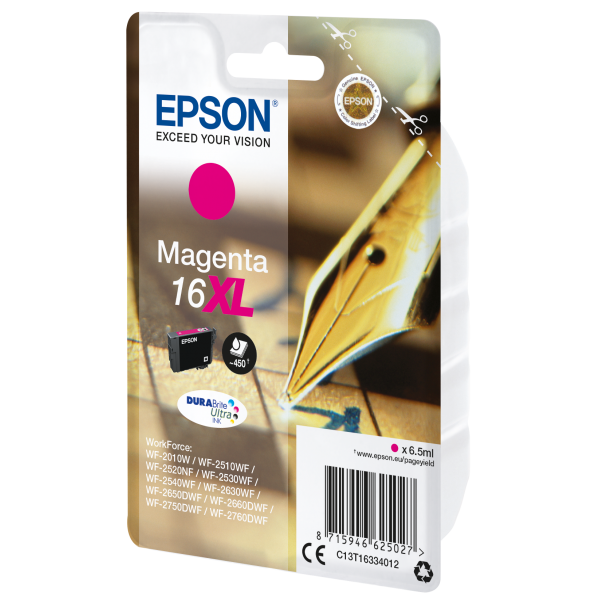 EPSON CART INK XL MAGENTA PER WF-2510WF, WF-2520NF, WF-2530WF WF-2540WF SERIE 16XL PENNA E CRUCIVERBA [C13T16334012]
