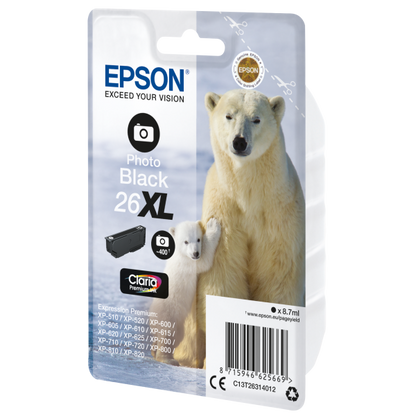 EPSON CART INK NERO FOTO PER XP-600/605/700/800 SERIE 26XL/ORSO POLARE [C13T26314012]
