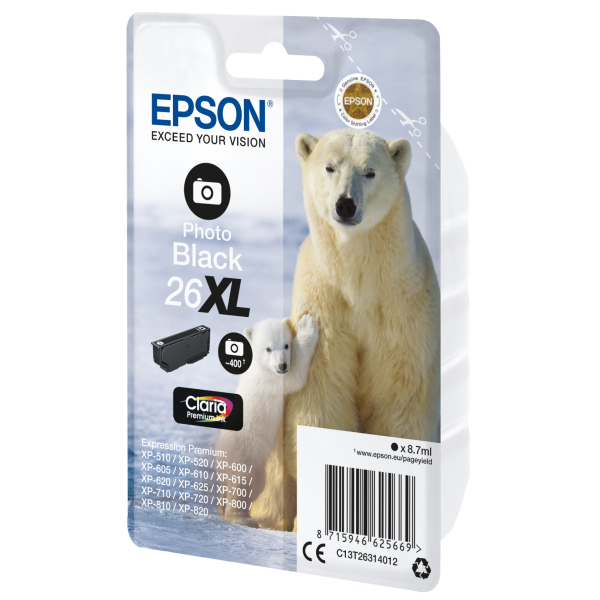 EPSON CART INK NERO FOTO PER XP-600/605/700/800 SERIE 26XL/ORSO POLARE [C13T26314012]