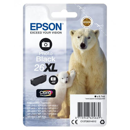 EPSON CART INK NERO FOTO PER XP-600/605/700/800 SERIE 26XL/ORSO POLARE [C13T26314012]