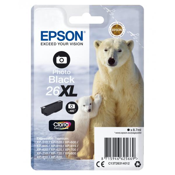 EPSON CART INK NERO FOTO PER XP-600/605/700/800 SERIE 26XL/ORSO POLARE [C13T26314012]