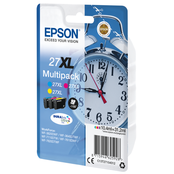 EPSON CART. INK MULTIPACK COLORE XL GIALLO + CIANO + MAGENTA PER WF-3620/3640/7110/7610/7620 SERIE SVEGLIA [C13T27154012]