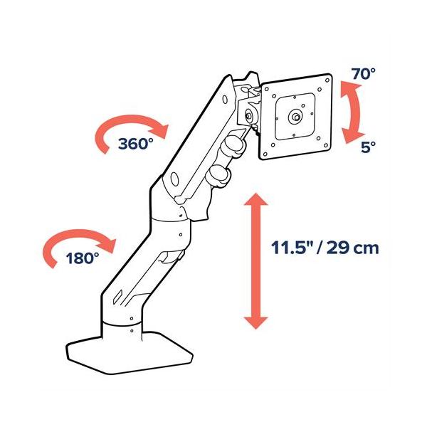 Ergotron HX Desk Monitor Arm - Single Heavy Monitor Mount - Max. 49 inch screen - White [45-475-216]