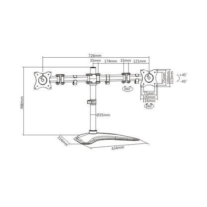 LINK BRACCIO SUPPORTO DA TAVOLO CON BASE PER 2 MONITOR 13-27 [LKBR08]