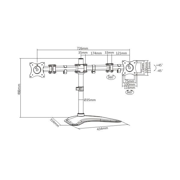 LINK BRACCIO SUPPORTO DA TAVOLO CON BASE PER 2 MONITOR 13-27 [LKBR08]