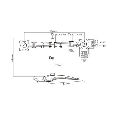 LINK BRACCIO SUPPORTO DA TAVOLO CON BASE PER 2 MONITOR 13-27 [LKBR08]