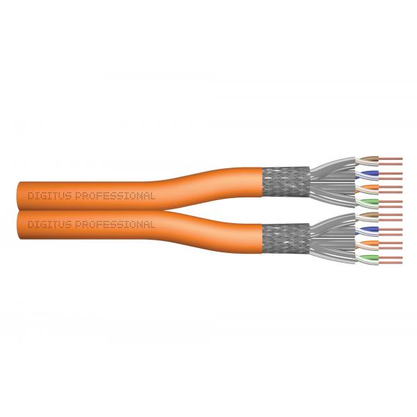 Digitus CAT 7 S-FTP installation cable - 1200 MHz Dca (EN 50575) - AWG 23/1 - 100 m drum - sx - duplex -orange [DK-1743-VH-D-1]