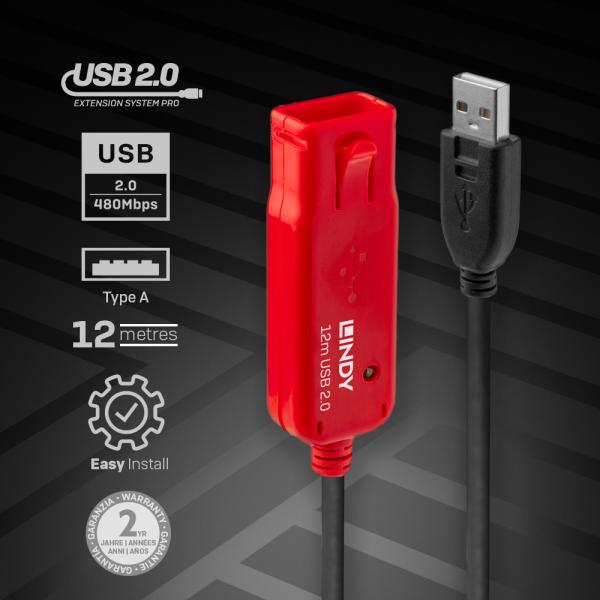 LINDY No. 42782 - Prolunga Attiva USB 2.0 Pro, 12m [LIN-42782]